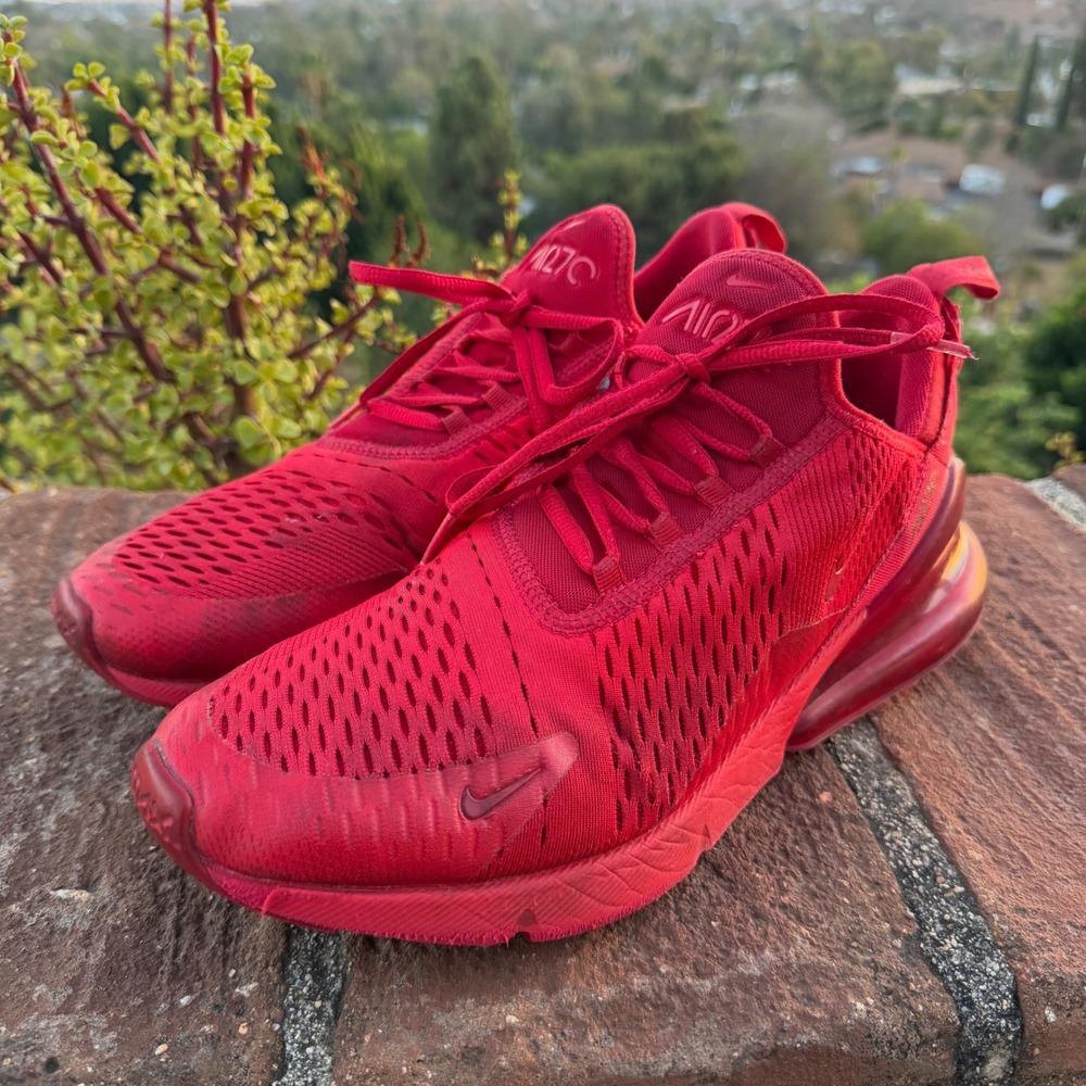 Nike Air Max 270 Triple Red Mesh Sneakers CV7544-600 Size 10.5 Gorpcore Street